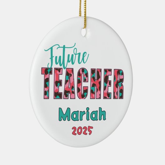 Personalized Future Teacher Leopard Print Ornament セラミックオーナメント (右)