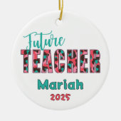 Personalized Future Teacher Leopard Print Ornament セラミックオーナメント (正面)