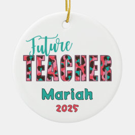 Personalized Future Teacher Leopard Print Ornament セラミックオーナメント