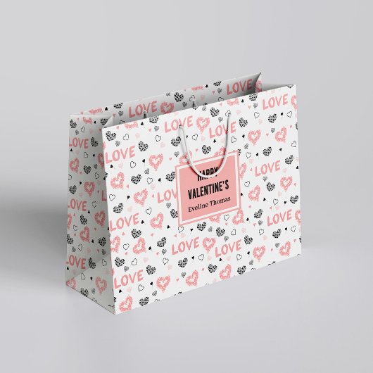 Personalized Galentine Love Sketch Heart Gift Bag ラージペーパーバッグ