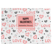 Personalized Galentine Love Sketch Heart Gift Bag ラージペーパーバッグ (裏面)