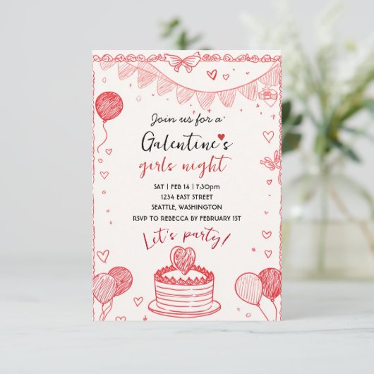 Personalized Galentines Girls Night Invitation 出欠カード (スタンド正面)