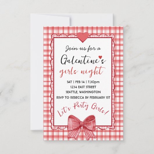 Personalized Galentines Girls Night Invitation 出欠カード (正面)