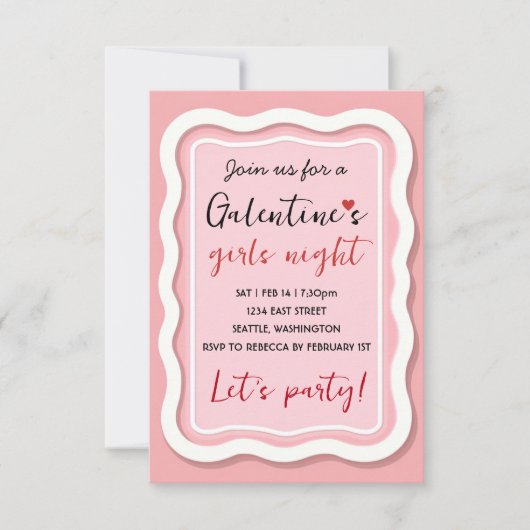 Personalized Galentines Pink Party Invitation 出欠カード (正面)