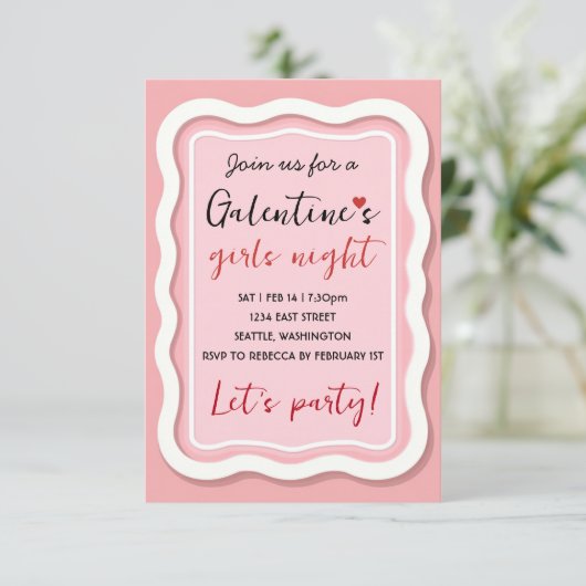Personalized Galentines Pink Party Invitation 出欠カード (スタンド正面)