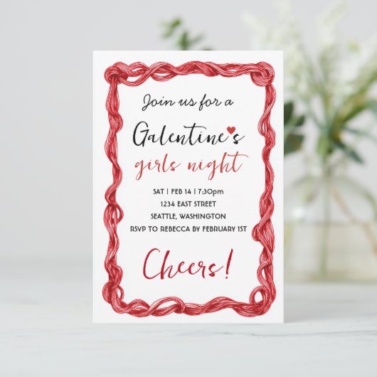 Personalized Galentines Red Party Invitation 出欠カード (スタンド正面)
