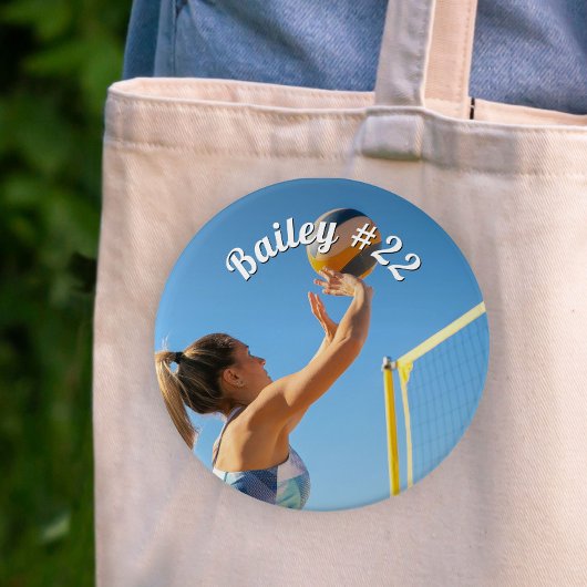 Personalized Game Day Volleyball Name Number Photo 缶バッジ