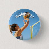 Personalized Game Day Volleyball Name Number Photo 缶バッジ (正面)