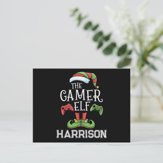 Personalized Gamer Elf Christmas Video Gaming  シーズンポストカード (スタンド正面)