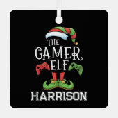 Personalized Gamer Elf Christmas Video Gaming  メタルオーナメント (正面)