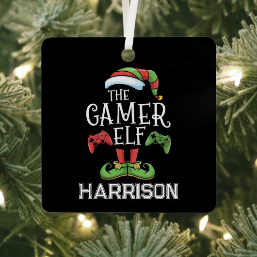 Personalized Gamer Elf Christmas Video Gaming  メタルオーナメント (インサイチュ)