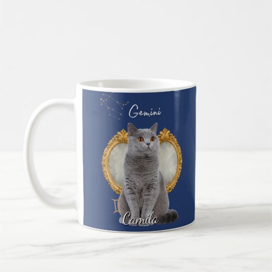 Personalized Gemini Cat Mug with Name コーヒーマグカップ (左)