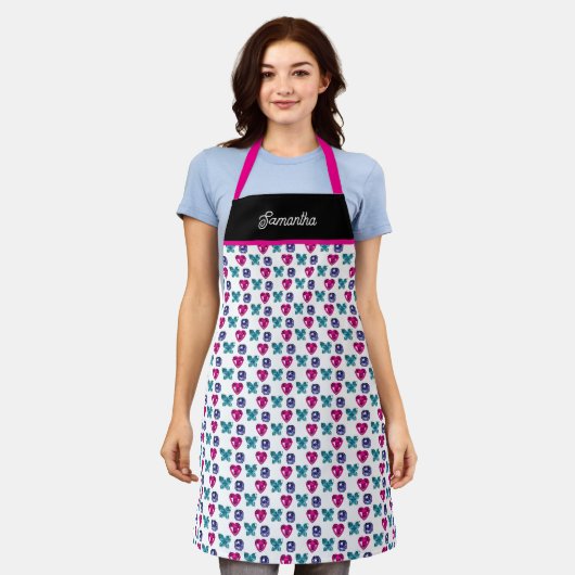 Personalized Gemstone Heart Butterfly Pattern Apro エプロン (着用した状態)