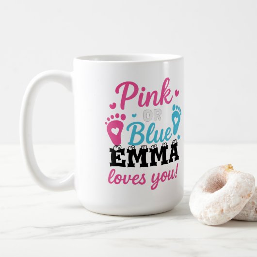 Personalized Gender Reveal Pink or Blue Baby Showe コーヒーマグカップ (ドーナツ)