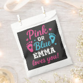 Personalized Gender Reveal Pink or Blue Baby Showe フェイバーバッグ (クリップ留めされた状態)