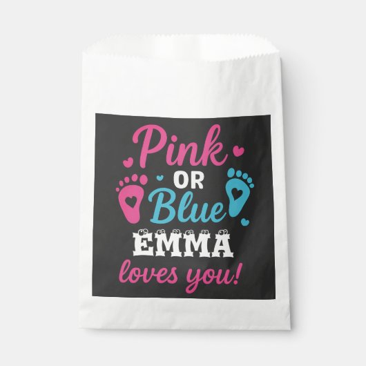 Personalized Gender Reveal Pink or Blue Baby Showe フェイバーバッグ (正面)