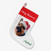 Personalized German Shepherd Dog in Santa Hat      スモールクリスマスストッキング (正面 (吊り時))