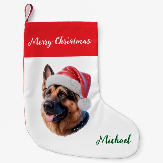 Personalized German Shepherd Dog in Santa Hat      スモールクリスマスストッキング (正面)