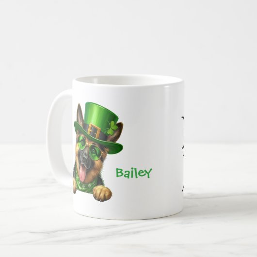 Personalized German Shepherd St. Patty's Day  コーヒーマグカップ (正面左)