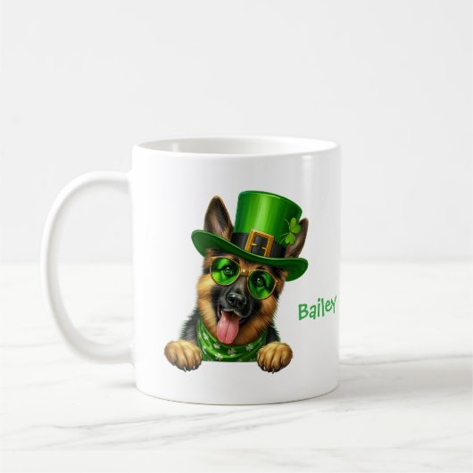 Personalized German Shepherd St. Patty's Day  コーヒーマグカップ (左)