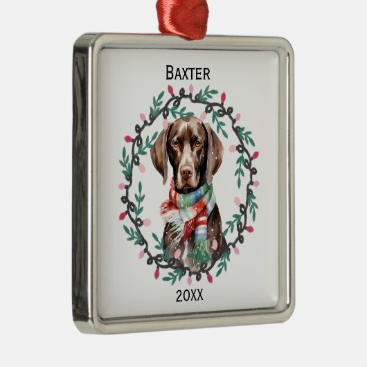 Personalized German Shorthaired Pointer Christmas メタルオーナメント (右)