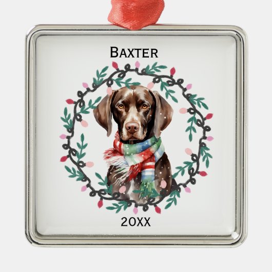 Personalized German Shorthaired Pointer Christmas メタルオーナメント (正面)