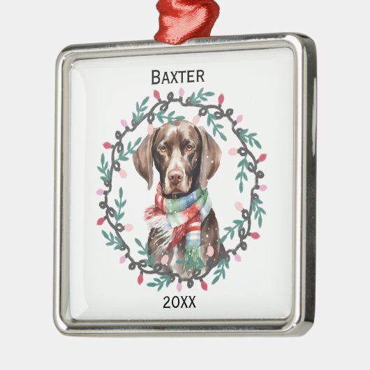 Personalized German Shorthaired Pointer Christmas メタルオーナメント (左)