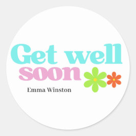 Personalized get well soon message floral white ラウンドシール