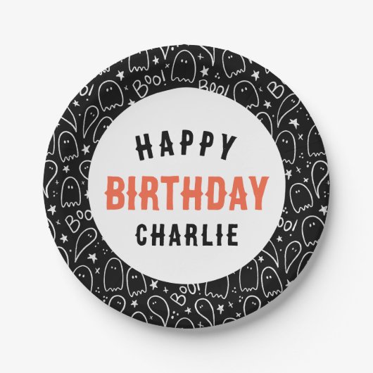 Personalized Ghosts Kids Halloween Birthday ペーパープレート (正面)