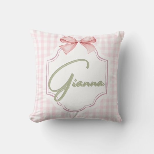 Personalized Gianna Baby Girl Nursery Bow&Gingham  クッション (正面)