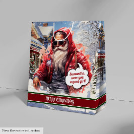 Personalized Gift Bag Cool Santa Claus Holiday ミディアムペーパーバッグ