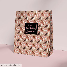 Personalized Gift Bag Rose Gold and Black Wrap ミディアムペーパーバッグ
