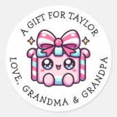 Personalized Gift Tag Christmas | Cute Pink ラウンドシール (正面)