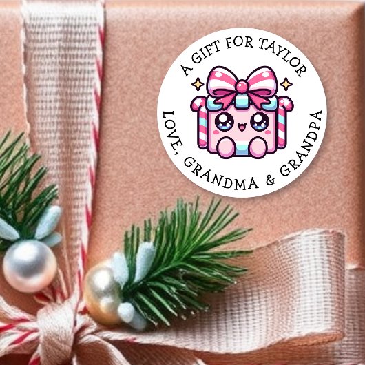 Personalized Gift Tag Christmas | Cute Pink ラウンドシール