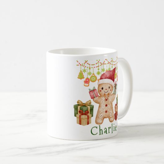 Personalized Gingerbread Cookie Man Christmas コーヒーマグカップ (正面右)