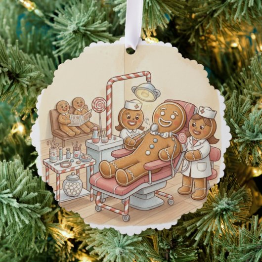 Personalized Gingerbread Dentist Christmas Card オーナメントカード (インサイチュ (木))