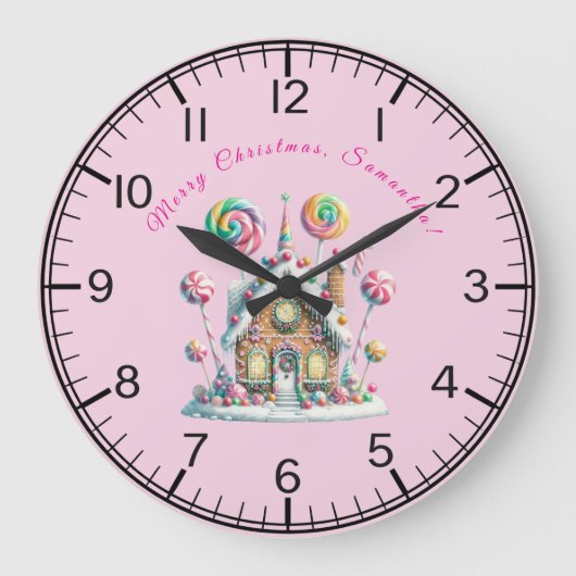 Personalized Gingerbread House Wall Clock ラージ壁時計 (正面)