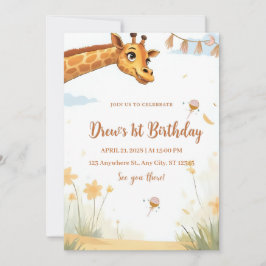 Personalized Giraffe Safari Birthday Invitation 招待状