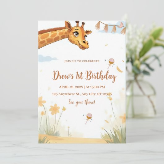 Personalized Giraffe Safari Birthday Invitation 招待状 (スタンド正面)