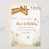 Personalized Giraffe Safari Birthday Invitation 招待状 (正面/裏面)