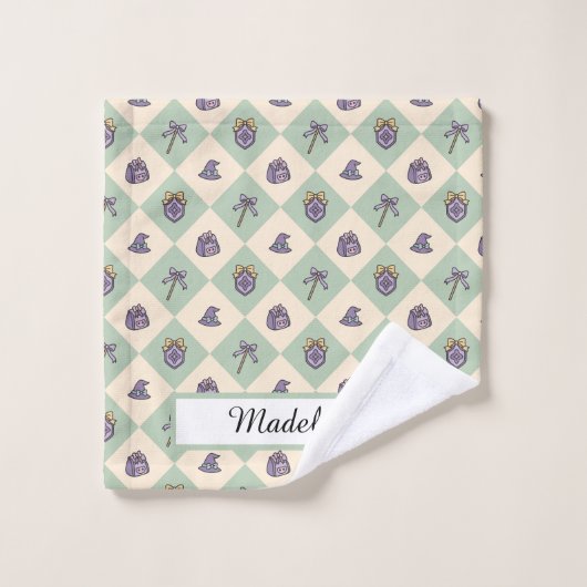 Personalized Girl Academy Checkered Mint Green  ウォッシュタオル (ウォッシュタオル)