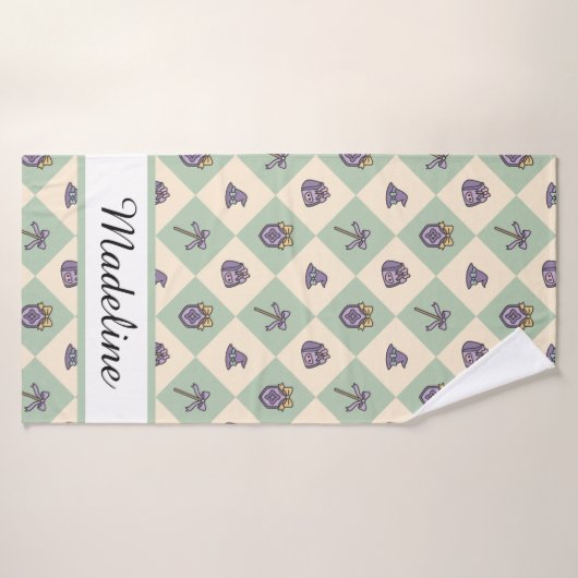 Personalized Girl Academy Checkered Mint Green バスタオル (バスタオル)