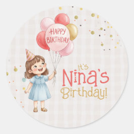Personalized Girl Birthday Party Sticker ラウンドシール