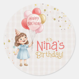 Personalized Girl Birthday Party Sticker ラウンドシール