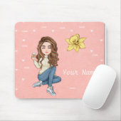 Personalized Girl Boss Mouse Pad with Hearts  マウスパッド (マウス)