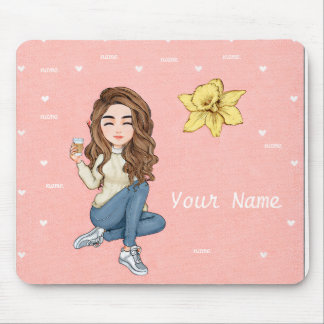 Personalized Girl Boss Mouse Pad with Hearts  マウスパッド