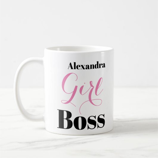 Personalized Girl Boss Pink Black Elegant Script  コーヒーマグカップ (左)