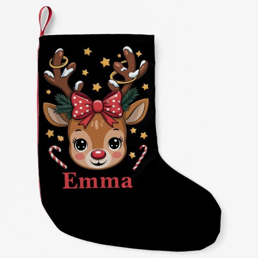 Personalized Girl Christmas Reindeer Family Xmas スモールクリスマスストッキング (正面)