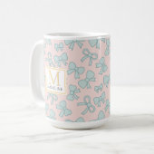 Personalized Girl Cute Bow Name Blue Pink コーヒーマグカップ (正面左)