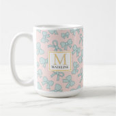 Personalized Girl Cute Bow Name Blue Pink コーヒーマグカップ (左)